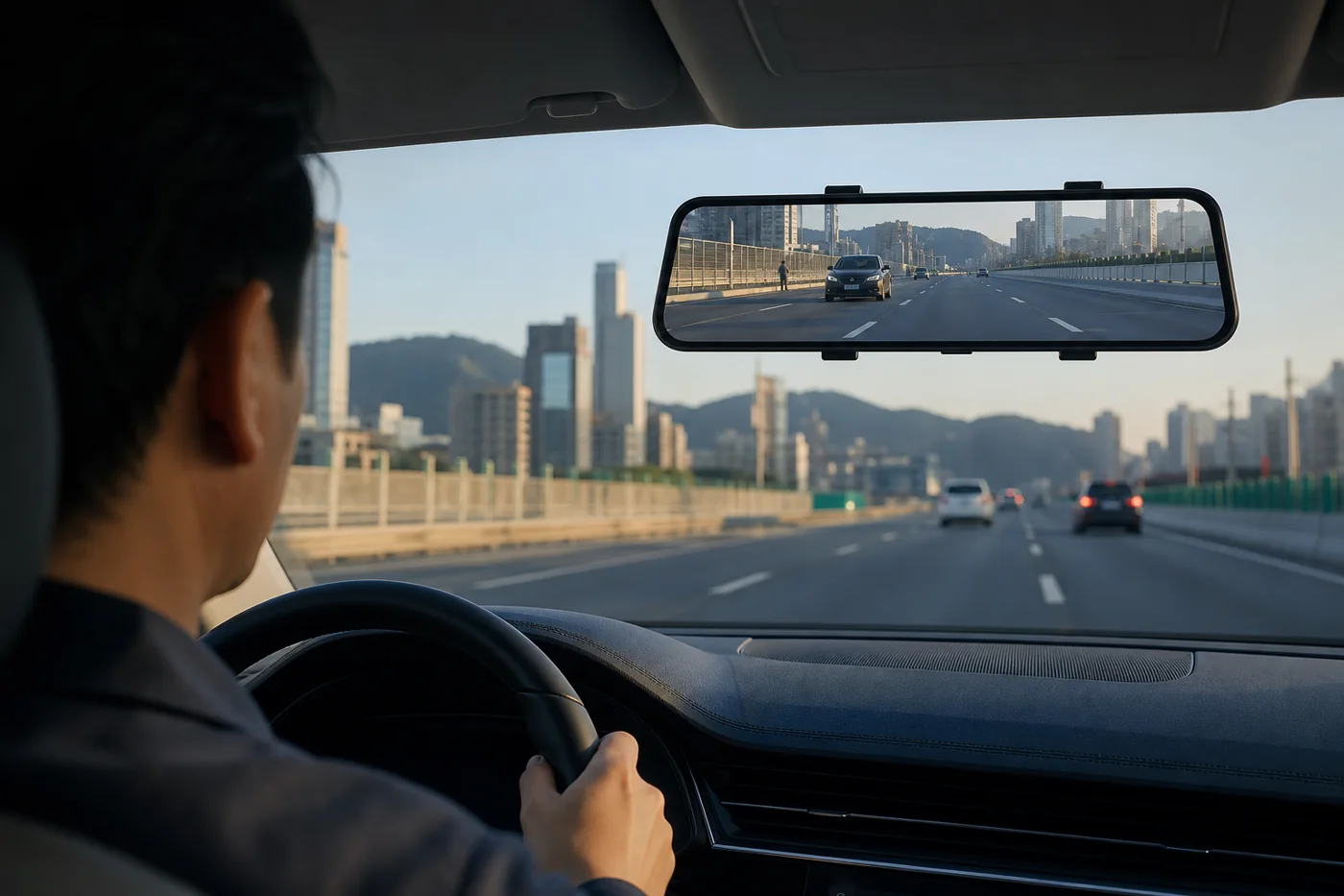 駕駛準備變換車道，旁邊車道有車接近的情境