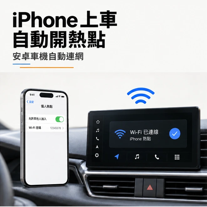 iPhone 上車自動開熱點，安卓車機自動連網，手機與車機連線情境