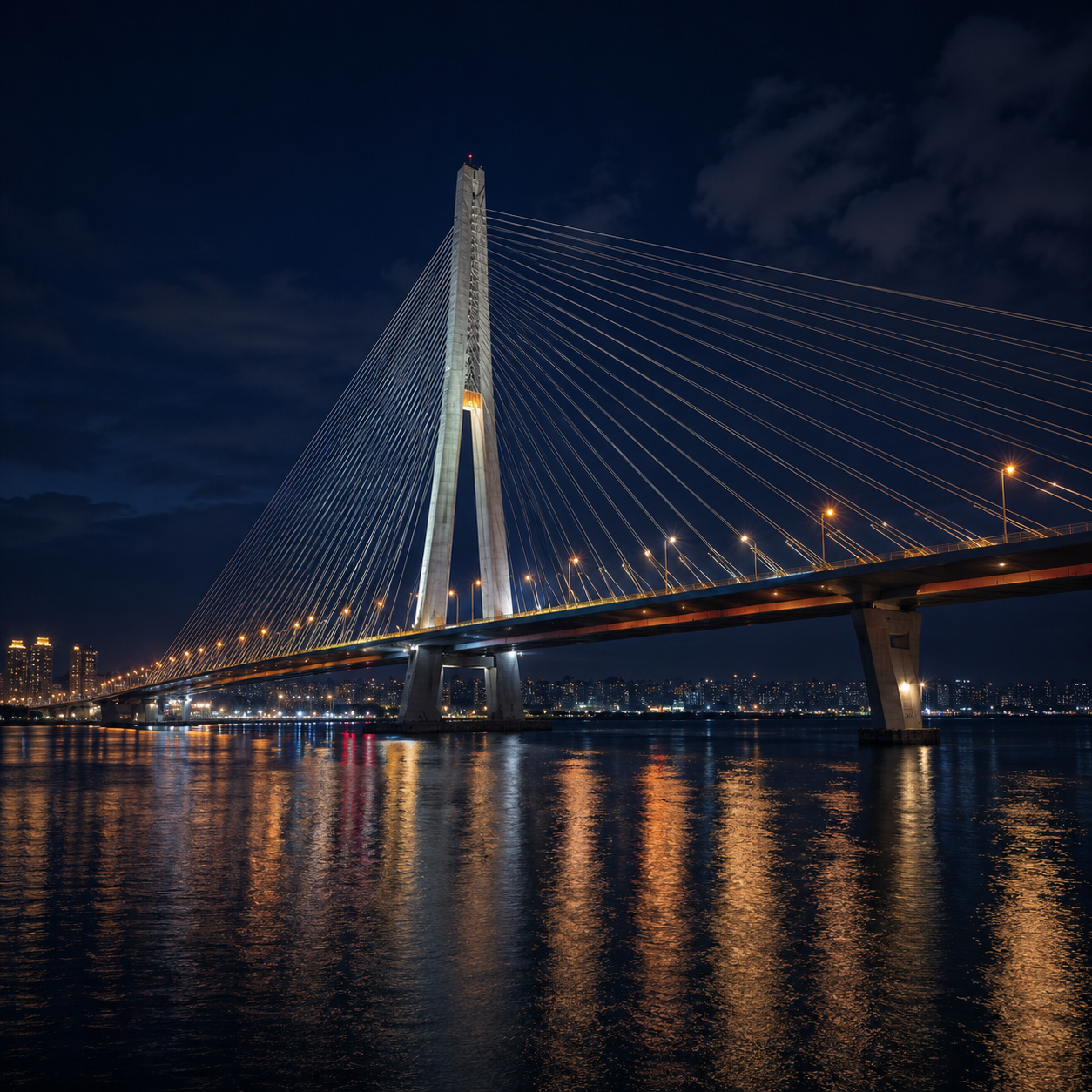 Danjiang Bridge night view over water square cover