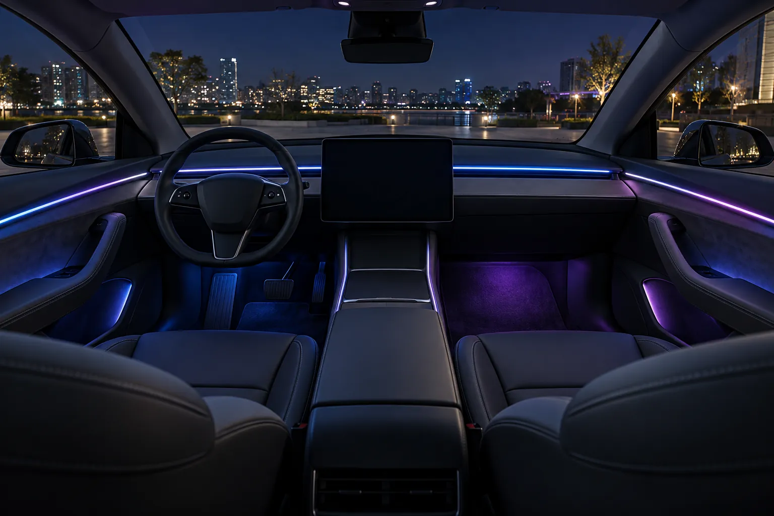 現代電動車全車 RGB 氣氛燈夜間情境示意
